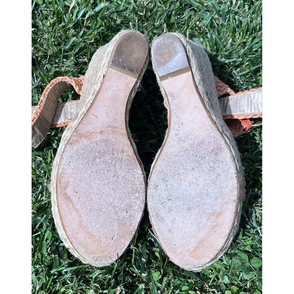 Stuart Weitzman Shoes Womens Size 10 Orange Woven Espadrille Wedge Sandals 39111